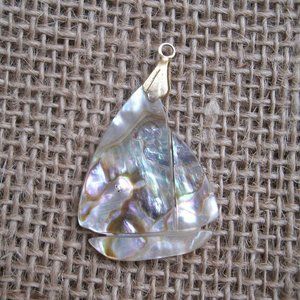 Vintage Handmade Abalone Sailboat Pendant